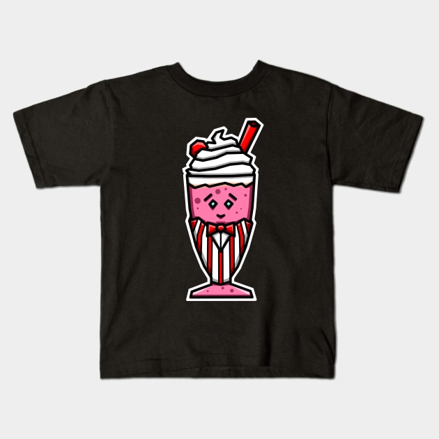 Cute Strawberry Shake in a Vintage Soda Jerk (Clerk) Uniform - Strawberry Milkshake Kids T-Shirt by Bleeding Red Paint